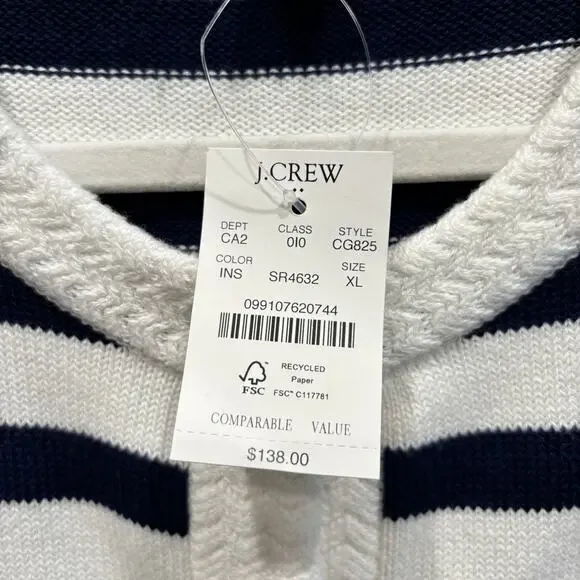NWT J. Crew Factory Striped Cotton Cardigan Sweater Ivory Navy Stripe - Size: XL - Picture 6 of 10